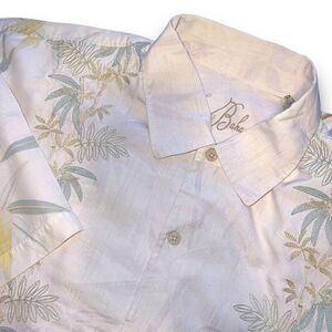 Tommy Bahama XL Hawaiian Camp Jaquard Pastel Stitch Design Shirt Ivory 100% Silk